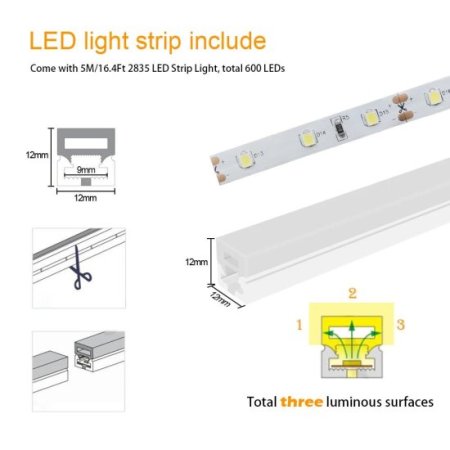 (image for) 16.5ft/5M DC12V T1212 Silicone Waterproof Neon Flexible Strip LED Lights with 600LED SMD3528 LED