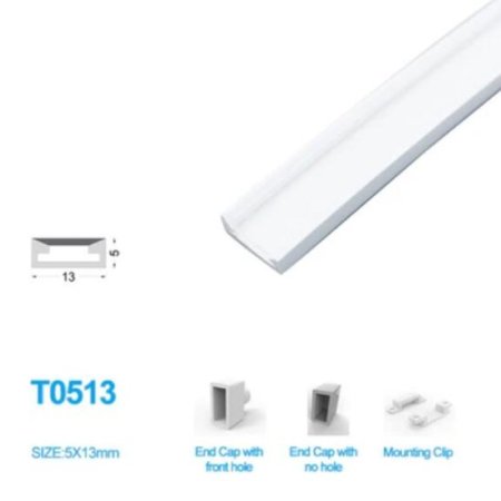 (image for) 1M/5M/10M/20M Pack of T0513 LED Neon Light Housing Kit with End Caps and Mounting Clips, Flexible Neon Channel Fit for 10mm Wide LED Strip Lights