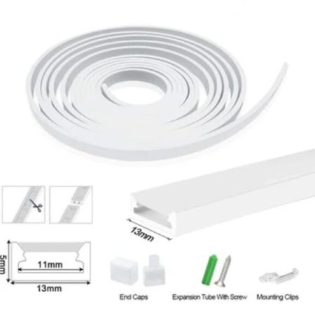 (image for) 1M/5M/10M/20M Pack of T0513 LED Neon Light Housing Kit with End Caps and Mounting Clips, Flexible Neon Channel Fit for 10mm Wide LED Strip Lights