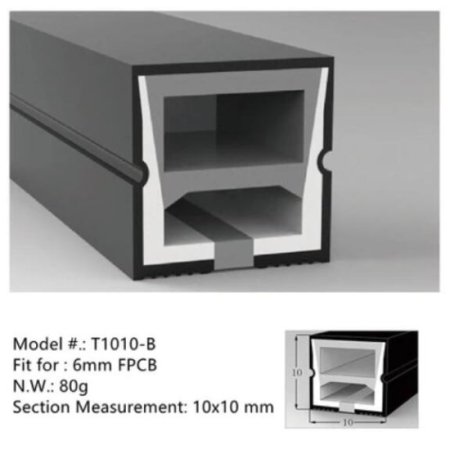 (image for) 16.4FT(5Meters) 10*10mm 120° Top Emitting IP67 Waterproof Flexible Full Black Silicon LED NEON Tube Housing Fit for 6mm Wide LED Strip Light