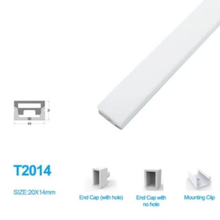 (image for) 1M/5M/10M Pack of T2014 LED Neon Light Housing Kit with End Caps and Mounting Clips, Flexible Neon Channel Fit for 12mm Wide LED Strip Lights