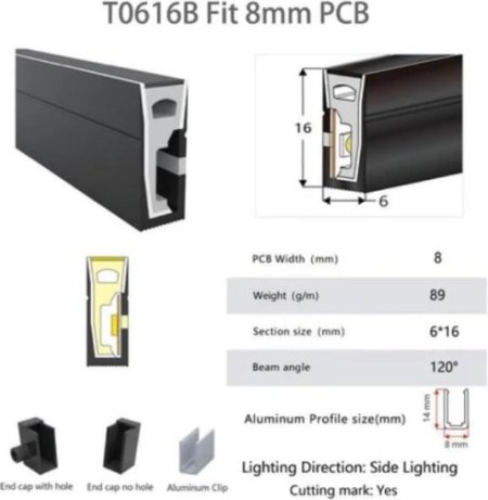 (image for) 16.4FT(5Meters) 06*16mm 120° Side Insert Top Emitting IP67 Waterproof Flexible Full Black Silicon LED NEON Tube Housing Fit for 8mm Wide LED Strip Light