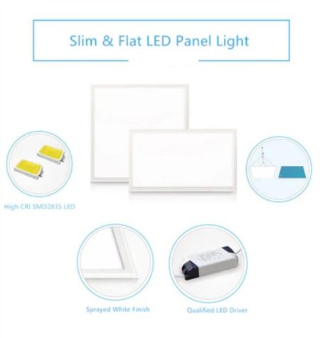 (image for) 1'x1' (295x295mm) 12W LED Panel Light in 0.39'' (10mm) Thick White Trim Flat Sheet Panel Lighting Board Super Bright Ultra Thin Glare-Free