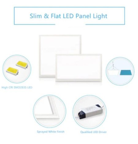 (image for) 1'x2' (295x595 mm) 24 Watt LED Panel Light in 0.39'' (10mm) Thick White Trim Flat Sheet Panel Lighting Board Super Bright Ultra Thin Glare-Free