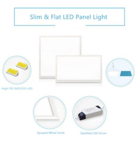 (image for) 2'x4' (595x1195mm) 60W LED Panel Light in 0.39'' (10mm) Thick White Trim Flat Sheet Panel Lighting Board Super Bright Ultra Thin Glare-Free