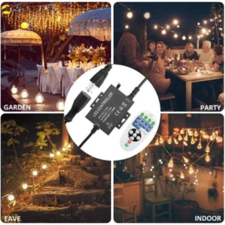 (image for) 1500Watt AC110V/220V LED Dimmer for 110V/220V LED String Light, Wireless Remote Control Dimmer with 3 Prong Outlet, Timer Switch