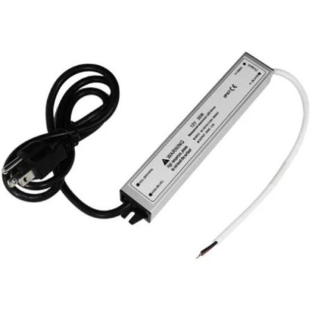 (image for) Waterproof IP67 LED Power Supply 110V AC to 12V DC Driver Transformer 3-Prong Plug 3.3 Feet Cable