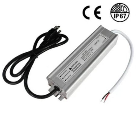 (image for) Waterproof IP67 LED Power Supply 110V AC to 12V DC Driver Transformer 3-Prong Plug 3.3 Feet Cable