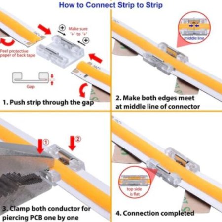 (image for) 10PCS PACK COB LED Strip Connectors Solderless Snap Down 2 Conductors Connectors for 8mm 10mm Wide COB Flex LED Strips