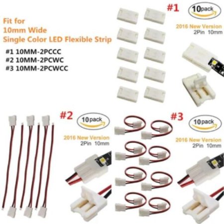 (image for) 10pcs/Pack New LED Strip Connector Solderless Snap Down 2 Pin Strip to Strip Gapless Jumper for 10mm Wide 5050 5630 Single Color Flex LED Strips