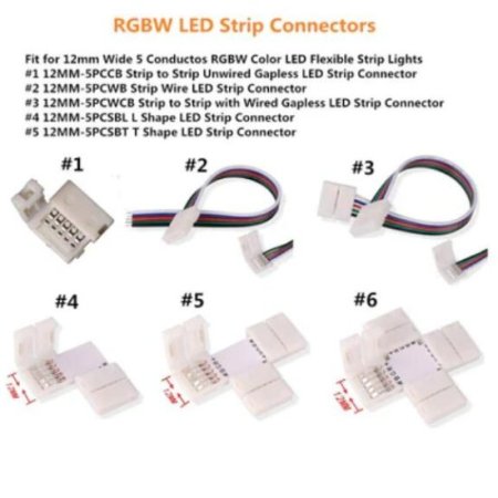 (image for) 10PCS PACK RGBW LED Strip Connectors Solderless Snap Down 5Conductor Connectors for 12mm Wide SMD5050 RGBW Color Flex LED Strips
