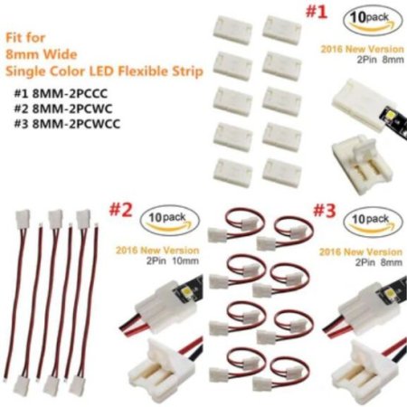 (image for) 10pcs/Pack New LED Strip Connector Solderless Snap Down 2 Pin Strip to Strip Gapless Jumper for 8mm Wide 3528 2835 Single Color Flex LED Strips
