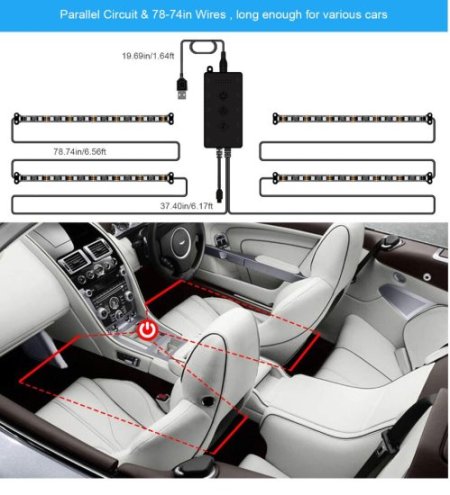 (image for) Car Interior Lights 4pcs 48 LED Car Atmosphere Glow Neon lights Multi-Color Music Car LED Strip Lights Decorative Underdash Lighting Kit with Bluetooth APP Controlled Sound Active function Wireless Remote Control