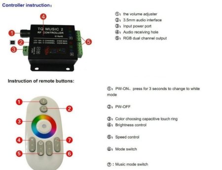 (image for) DC12-24V 18A RGB Music Controller RF Wireless Remote Controller Intelligent Sonic Sensitivity Led Backlight Remote