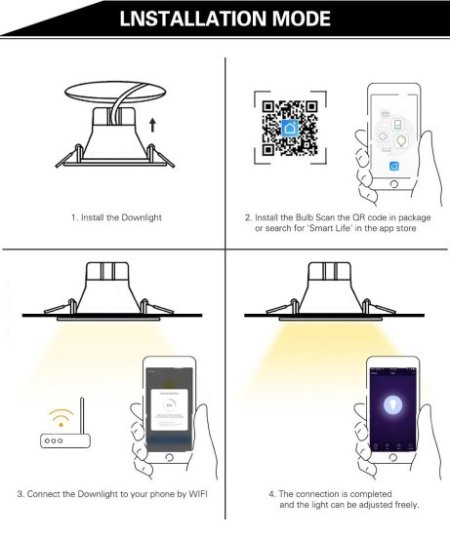 (image for) 6Pack WiFi Intelligent LED Downlight RGBCW WiFi APP Controlled LED Downlight 3 Inch 5W 120V /220V AC, Dimmable RGBCW 2700-6500K Color Changing, Compatible with Alexa/Google, Ceiling Lights