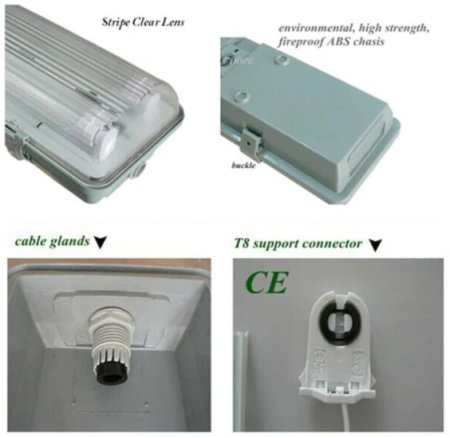 (image for) Stripe Clear Cover T8 LED Tube Lights with Striped Clear Tri-proof T8 Tube Fixture for Double Tube