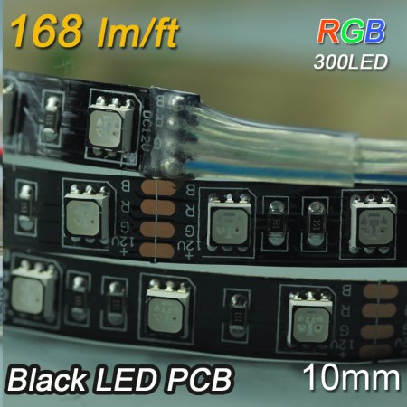 (image for) Black PCB Black RGB 5050 LED Flexible 12V Strip 10mm width 5 Meter(16.4ft) 300LEDs