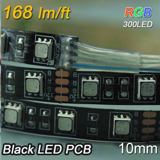 (image for) Black PCB Black RGB 5050 LED Flexible 12V Strip 10mm width 5 Meter(16.4ft) 300LEDs