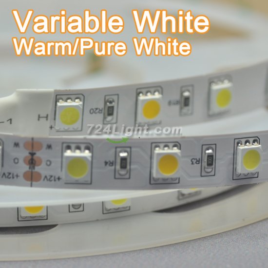 (image for) 5050 Variable White LED Strip Light Flexible 12V Strip Light 5 meter(16.4ft) 300LEDs