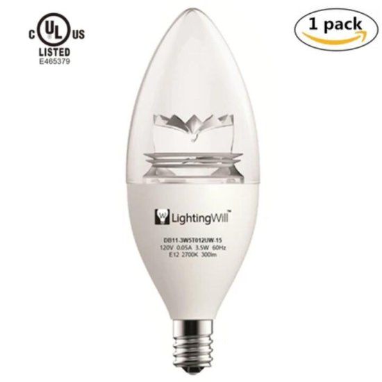(image for) UL CUL Approved 3.5W 300 Lumen LED Candle Light Bulb Dimmable 2700K Warm White Color in E12 Edison Screw Base, 40 Watt Incandescent Lamp Equivalent