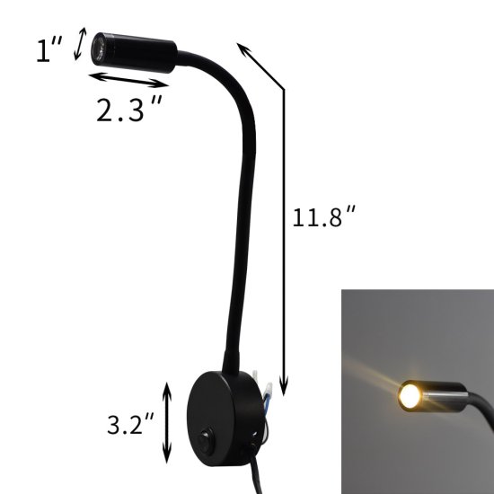 (image for) Black Bed LED Lighting Flexible With Switch and 120V AC Plug Suit For Bedside Reading Laptop Local Lighting White