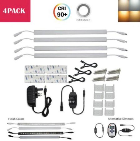 (image for) C-Series 4 Pack (4*3W) Dimmable CRI 90 Ultra Thin 12inch Linkable Linear LED Under Cabinet Lights with Dimmer & Power Adapter