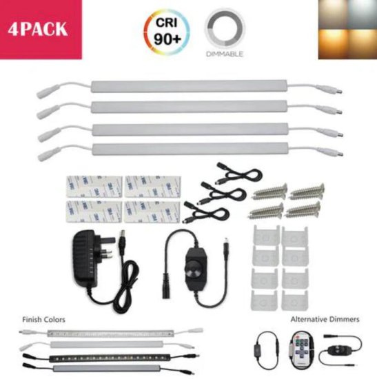 (image for) C-Series 4 Pack (4*3W) Dimmable CRI 90 Ultra Thin 12inch Linkable Linear LED Under Cabinet Lights with Dimmer & Power Adapter