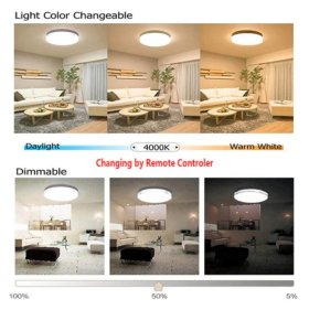 18W 11.4 Inch (290mm) LED Ceiling Light Fixture CCT changable & Dimmable with RF controller Round Acrylic Shade White Finish Modern LED Flush Mount