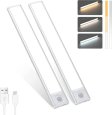 (image for) 2 Pack PIR Motion Sensor LED Cabinet Light, Under Counter Closet Lighting, Wireless USB Rechargeable Light Indoor, CCT 2700-6500K Color Changeable for Kitchen, Wardrobe, Closet, Hallway