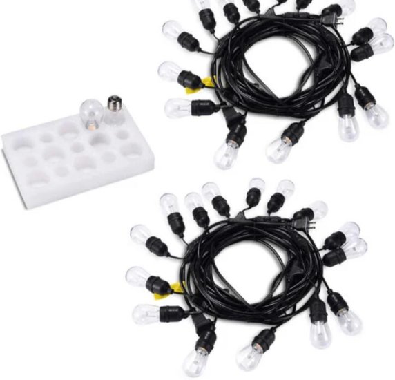 (image for) 2-Pack Dimmable Waterproof LED Outdoor String Lights - Hanging, 2W Edison Bulbs - 48Ft Commercial Lights for Decor for Patio, Backyard, Garden, Bistro¨C S14 Black - Warm White,Blk(96ft)