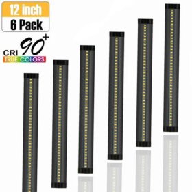 6 Pack 7mm Thick Black Finish LED Under Cabinet Lighting Kit Dimmable 1800LM CRI90 SMD2835 12V 30W with Dimmer & Power SUpply Included
