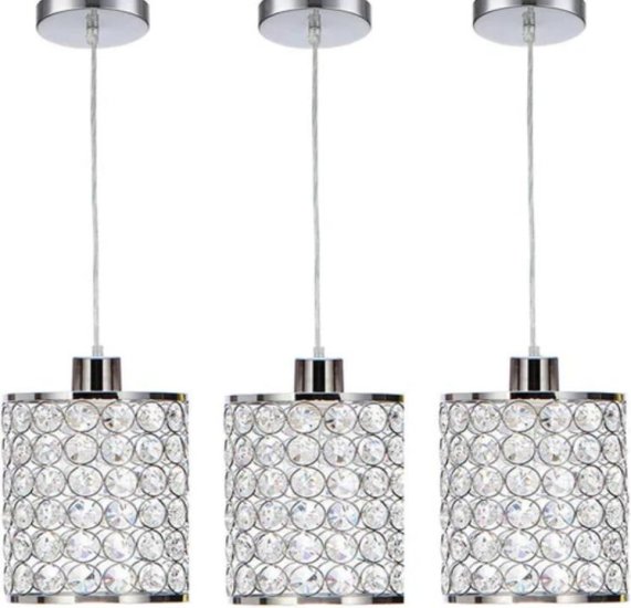 (image for) 3 Pack Adjustable Chrome Crystal Chandeliers for Kitchen Dinning Room Bedroom 3 Lighting Colors 3000K/4000K/6000K（CCT Adjustable）