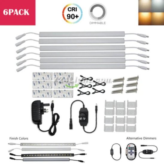 (image for) C-Series 6 Pack (6*3W) Dimmable CRI 90 Ultra Thin 12inch Linkable Linear LED Under Cabinet Lights with Dimmer & Power Adapter