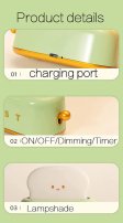 (image for) 2pcs Pack (1Green+1Pink) Dimmable LED Toast Night Light Rechargeable Desk lamp with Timer for Baby Girls Boys