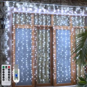 300 LED Curtain Lights 9.8FT by 9.8FT, 8 Lighting Modes White Color Window Curtain String Lights with Remote USB Powered, Home Party Christmas Indoor Outdoor Decor