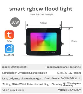 2 Pack 30W RGBCW Outdoor LED Floodlight WiFi Bluetooth RGBCW 2700K-6500K & 16 Million Colors, LED Landscape Lights, IP66 Waterproof