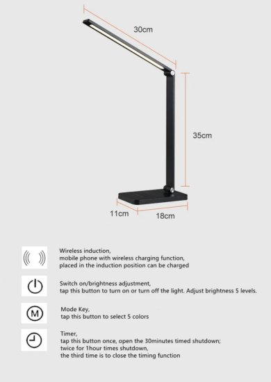 (image for) LED Desk Lamp with Wireless Chargers and USB Charging Port for Home Office, Desk Light withTimer for Reading, Study, Crafts