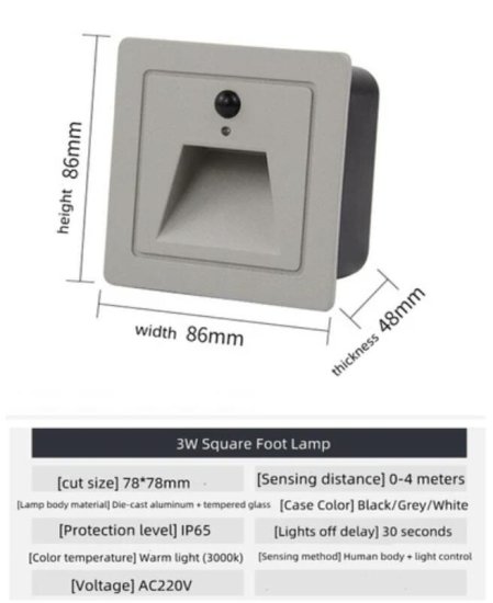 (image for) 4PCS Pack 3W AC100-240V IP65 Waterproof LED Wall Light Infrared Induction LED Stair Lights