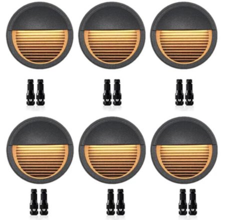 (image for) 6PCS Pack Low Voltage LED Deck Lights, Landscape Stair Railing Light Fixture with 4W Integrated LED,12V AC/DC Accent Lighting with Black Powder Coated Aluminum Finish