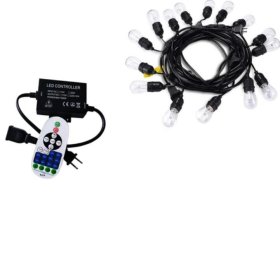 (image for) Dimmable Waterproof LED Outdoor String Lights - Hanging, 2W Edison Bulbs - 48Ft Commercial Lights for Decor for Patio, Backyard, Garden, Bistro¨C S14 Black - Warm White, with Dimmer, Complete Led String Lights Kit(48FT And Dimmer)