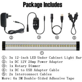3pcs Pack Silver Finish LED Under Cabinet Lighting Kit Dimmable CRI90 Ultra Thin SMD2835 12V 15W 900 Lumens with Dimmer & Power Supply Included