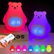 (image for) White Bear Clock and LED Night Light Rechargeable RGB Color Nursery Lamp Remote Controlled for Baby Girls Boys