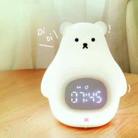 (image for) White Bear Clock and LED Night Light Rechargeable Nursery Lamp with Timer for Baby Girls Boys