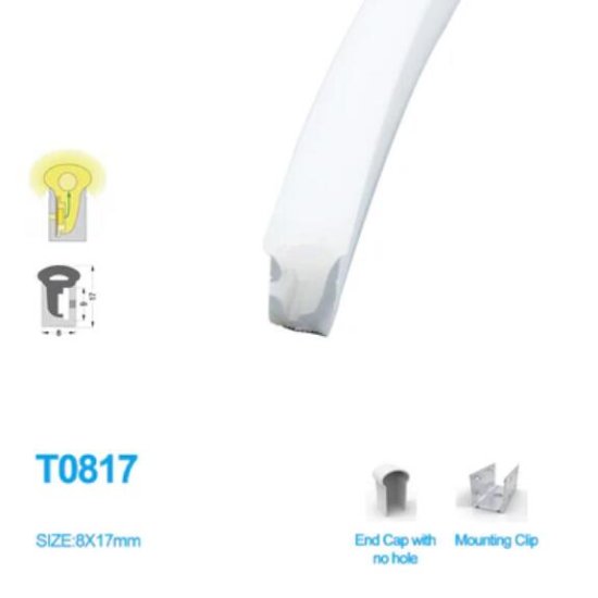 (image for) 1M/5M/10M/20M Pack of T0817 LED Neon Light Housing Kit with End Caps and Mounting Clips, Flexible Neon Channel Fit for 8mm Wide LED Strip Lights