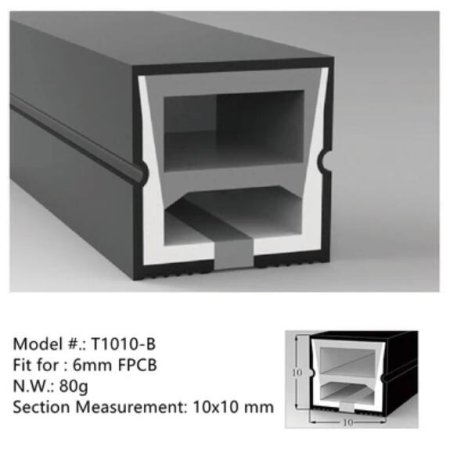 (image for) 16.4FT(5Meters) 10*10mm 120° Top Emitting IP67 Waterproof Flexible Full Black Silicon LED NEON Tube Housing Fit for 6mm Wide LED Strip Light