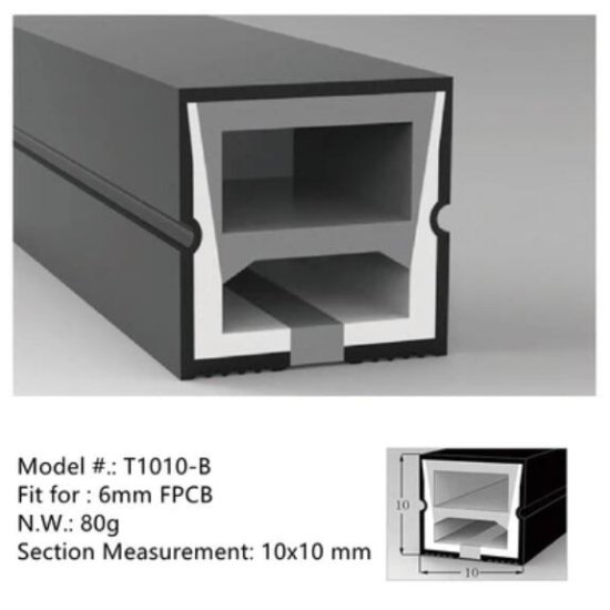 (image for) 16.4FT(5Meters) 10*10mm 120° Top Emitting IP67 Waterproof Flexible Full Black Silicon LED NEON Tube Housing Fit for 6mm Wide LED Strip Light