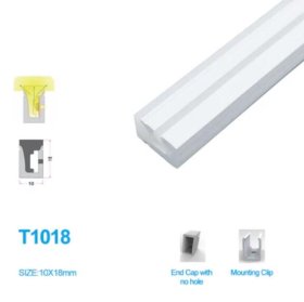 1M/5M/10M/20M Pack of T1018 LED Neon Light Housing Kit with End Caps and Mounting Clips, Flexible Neon Channel Fit for 10mm Wide LED Strip Lights