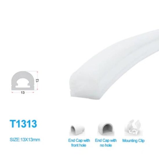 (image for) 1M/5M/10M/20M Pack of T1313 LED Neon Light Housing Kit with End Caps and Mounting Clips, Flexible Neon Channel Fit for 8mm Wide LED Strip Lights
