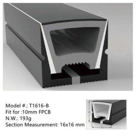 (image for) 16.4FT(5Meters) 16*16mm 120° Top Emitting IP67 Waterproof Flexible Full Black Silicon LED NEON Tube Housing Fit for 10mm Wide LED Strip Light