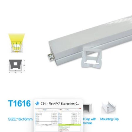(image for) 1M/5M/10M/20M Pack of T1616 One Face Emitting LED Neon Light Housing Kit with End Caps and Mounting Clips, Flexible Neon Channel Fit for 10/12 Wide LED Strip Lights